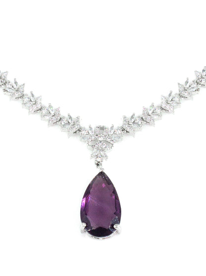 American Diamond Floral Design Purple Drop Jewellery Set For Women And Girls