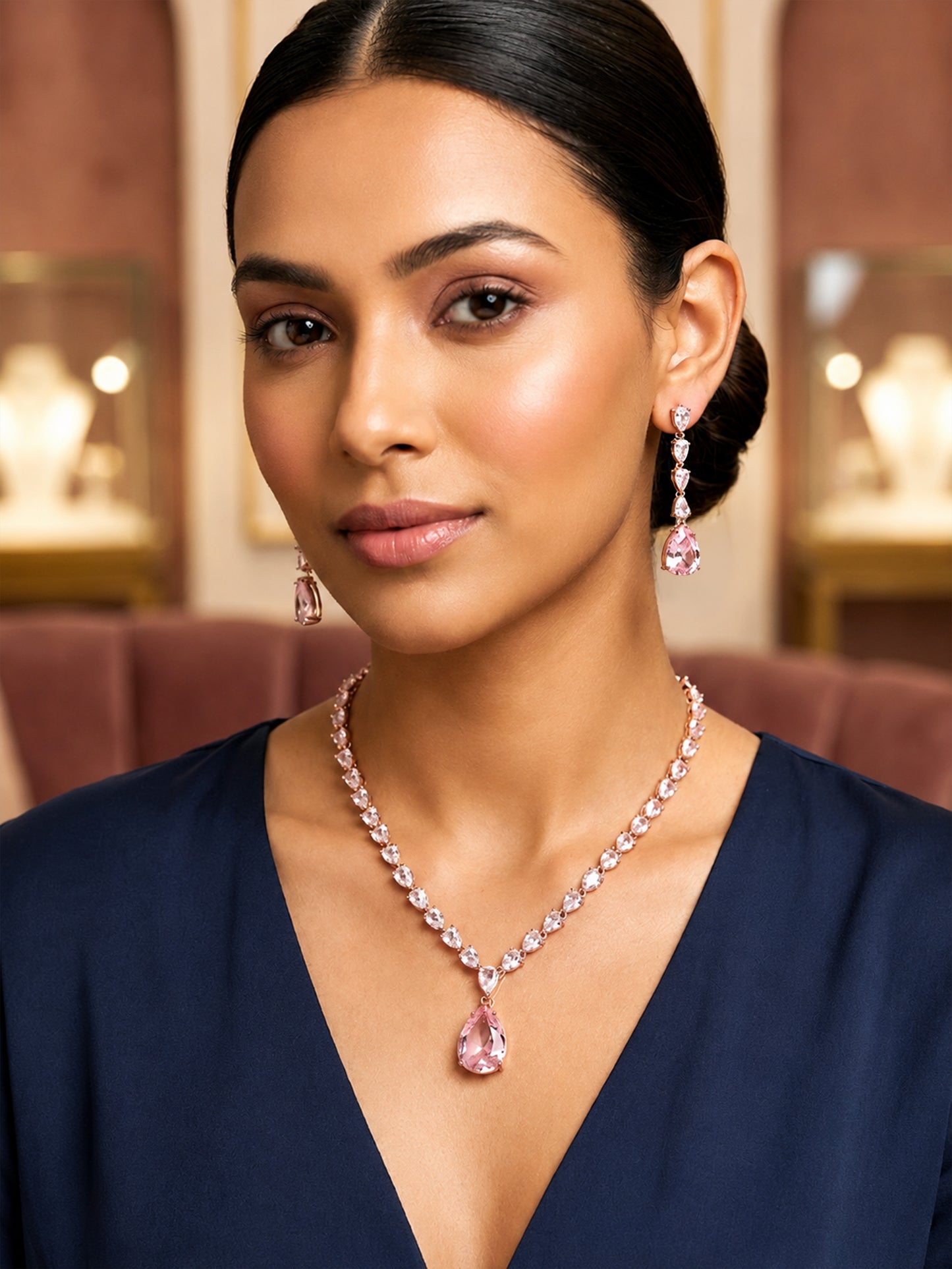 Rose Gold Plated AD Jewellery Set for Women