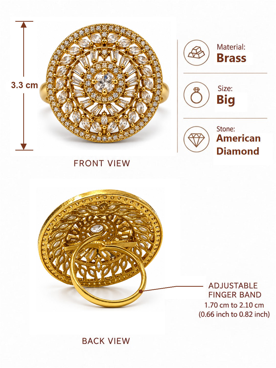 Antique Gold Plated AD Finger Ring for Women