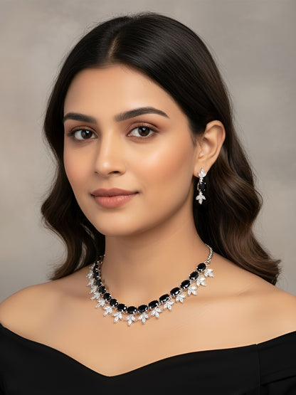 Silver Plated Black AD Jewellery Set for Women
