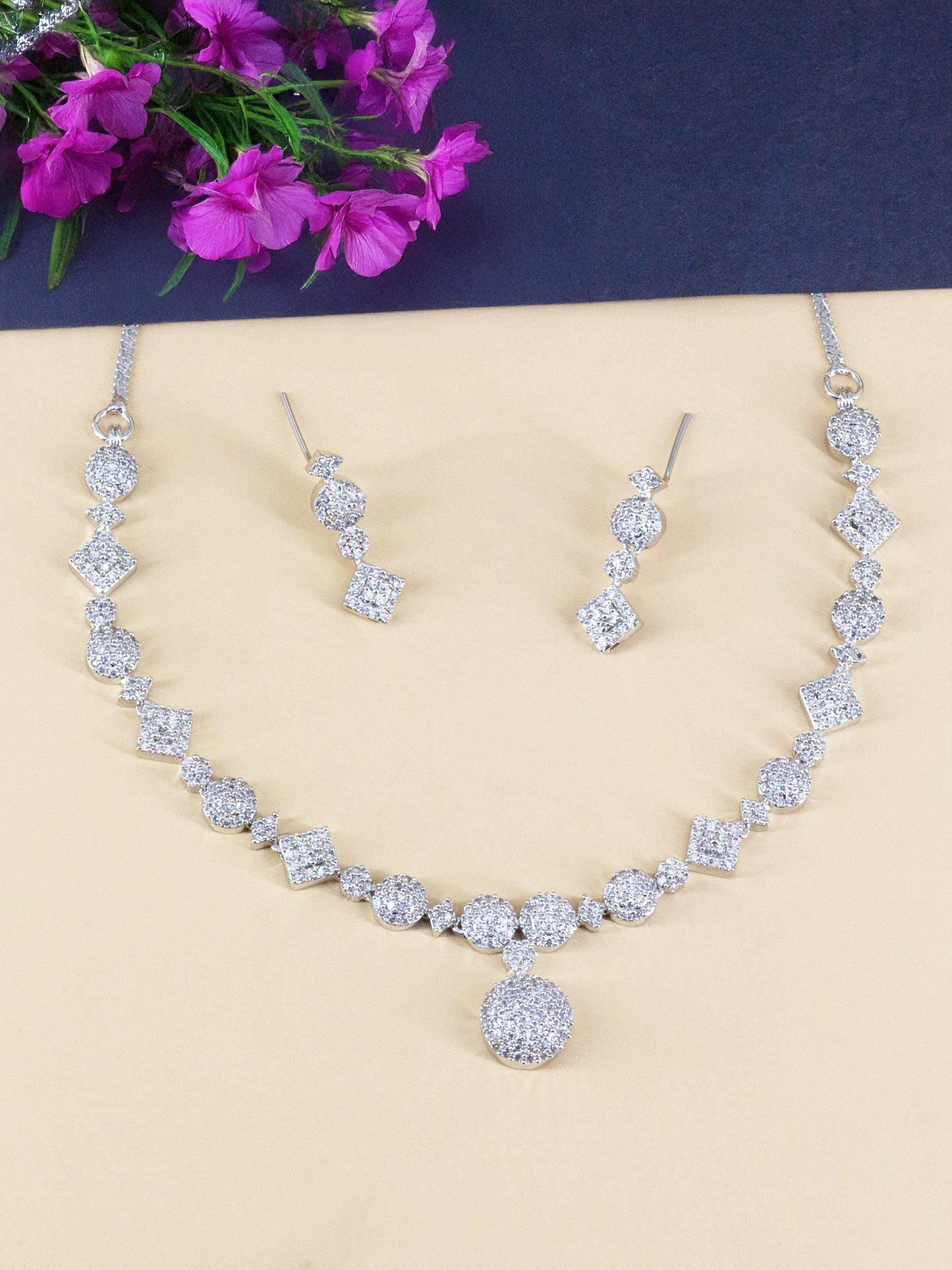 Silver Plated White American Diamond Jewellery Set for Women