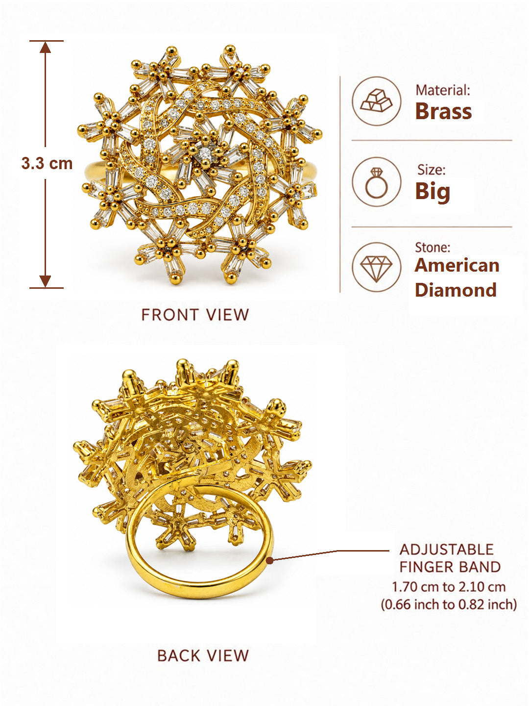 Antique Gold Plated AD Finger Ring for Women