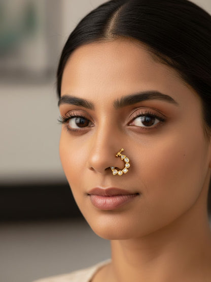 Gold Plated AD Small Non Piercing Nose Ring for Women