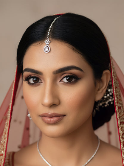 Rhodium Plated AD Teardrop Maang Tikka for Women