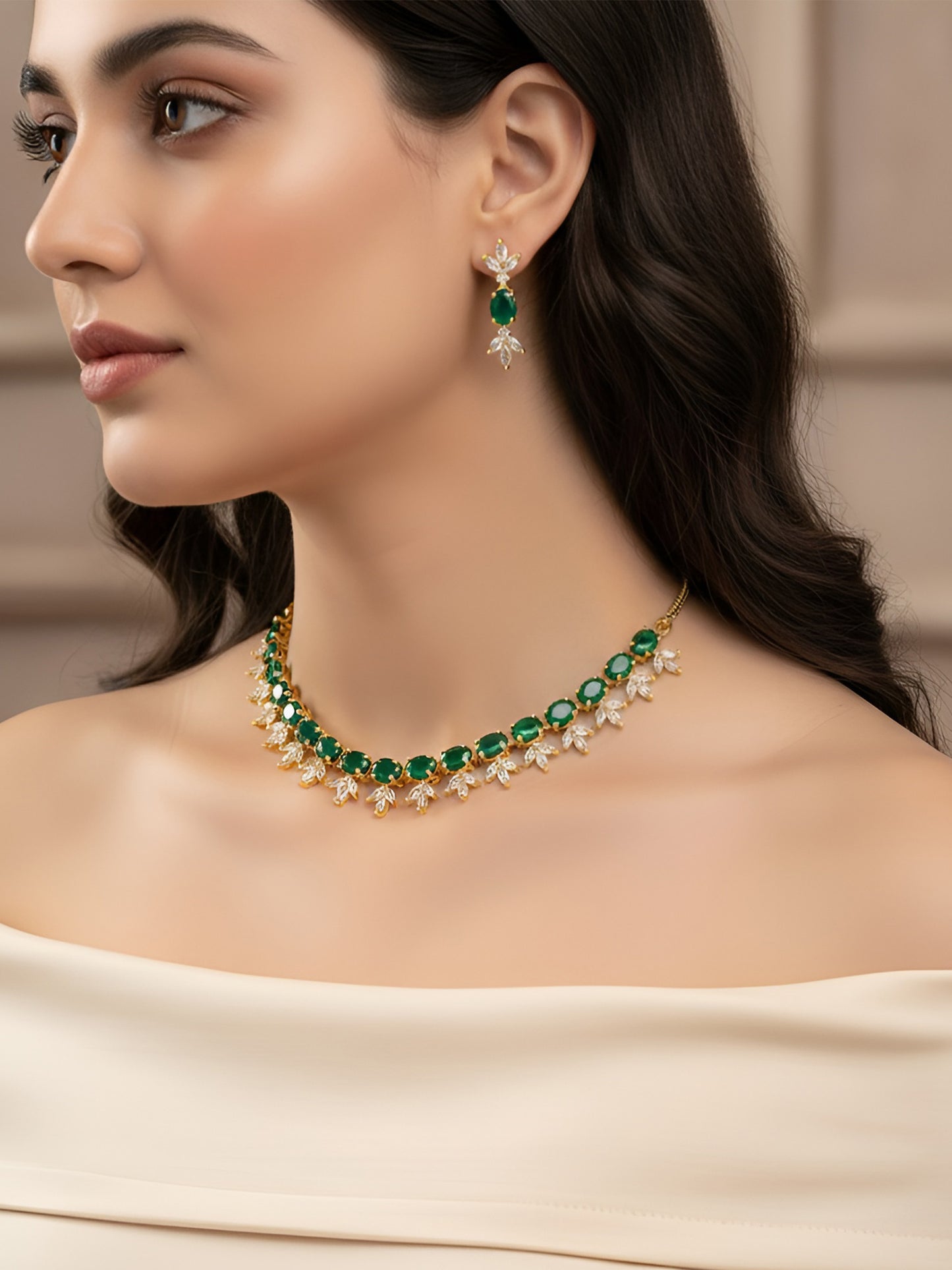 Gold Plated Green AD Choker Set for Women