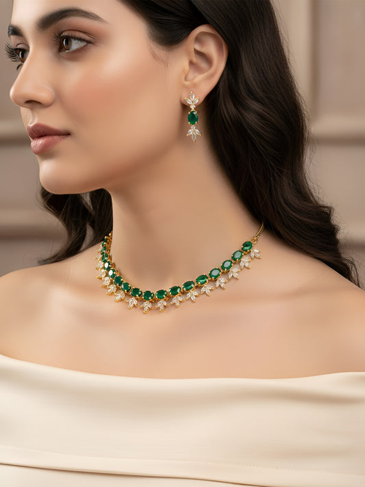 Gold Plated Green AD Choker Set for Women