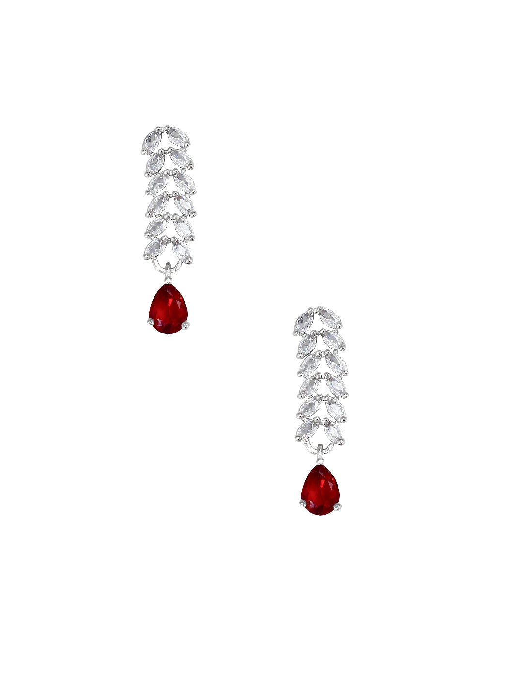 Red American Diamond  Tear Drop Leaf Party Jewellery Set