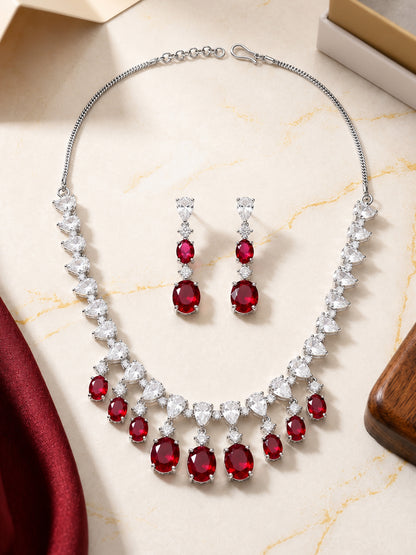 Silver Plated Red AD Choker Set for Women