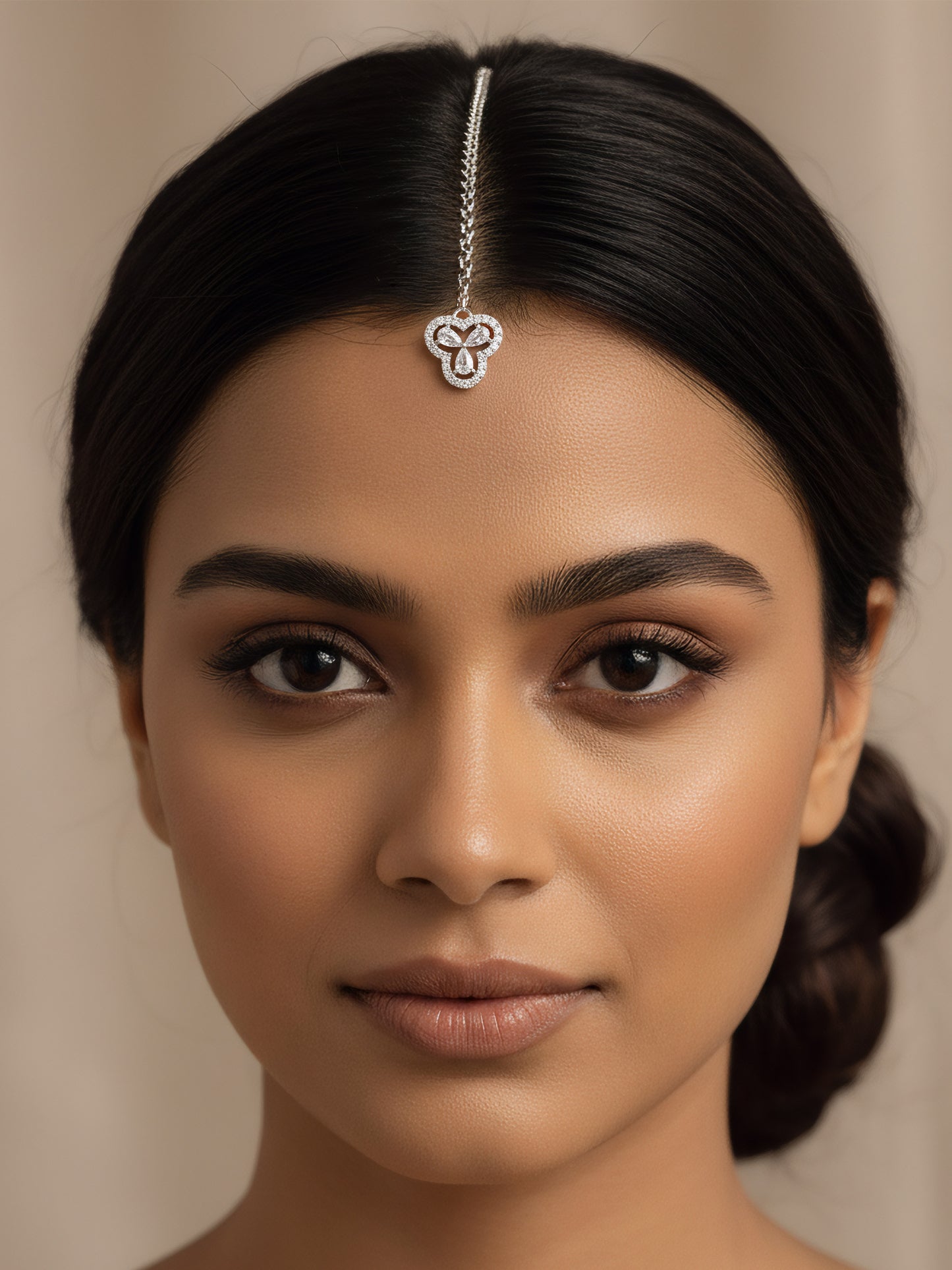 Silver Plated Floral AD Maang Tikka for Women