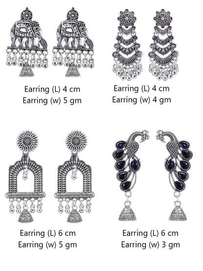 Set of 4 Floral, Peacock & Elephant Jhumki Earrings