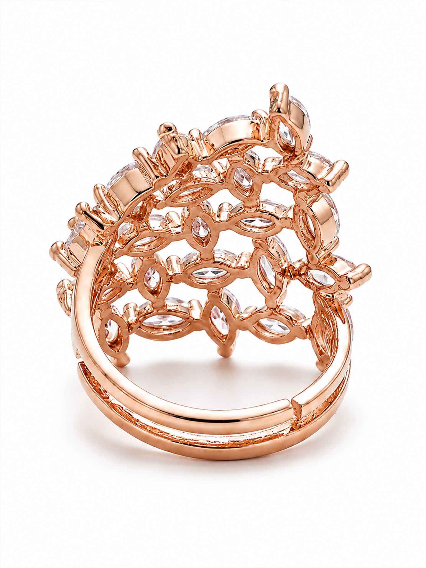 Rose Gold Plated AD Adjustable Finger Ring for Women