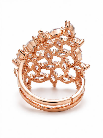 Rose Gold Plated AD Adjustable Finger Ring for Women