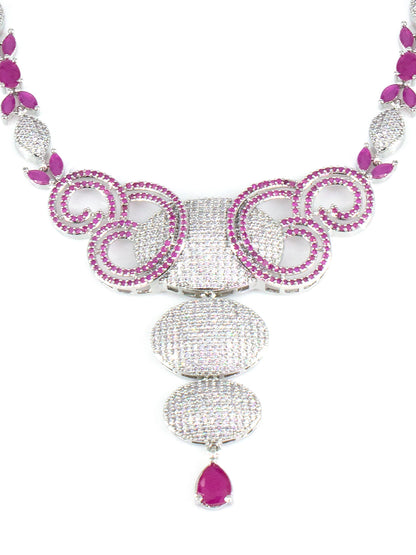 American Diamond Circular Design Pink Drop Jewellery Set For Women And Girls