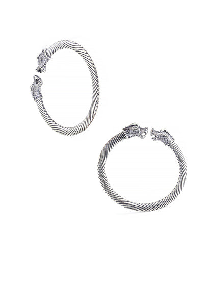 Pack of Two Silver-Oxidized Antique Dragon Cuff Bracelet