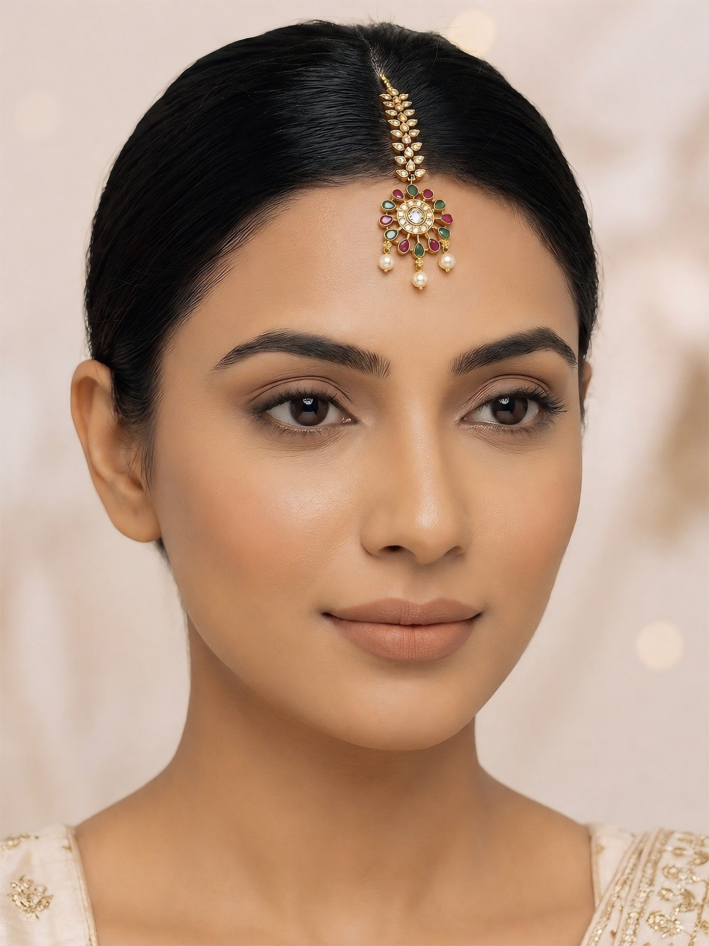 Gold Plated American Diamond Maang Tikka for Women