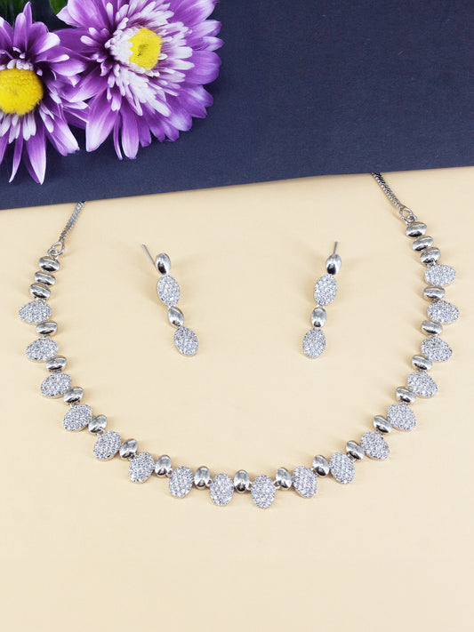 Silver Plated White American Diamond Minimal Choker Set for Women