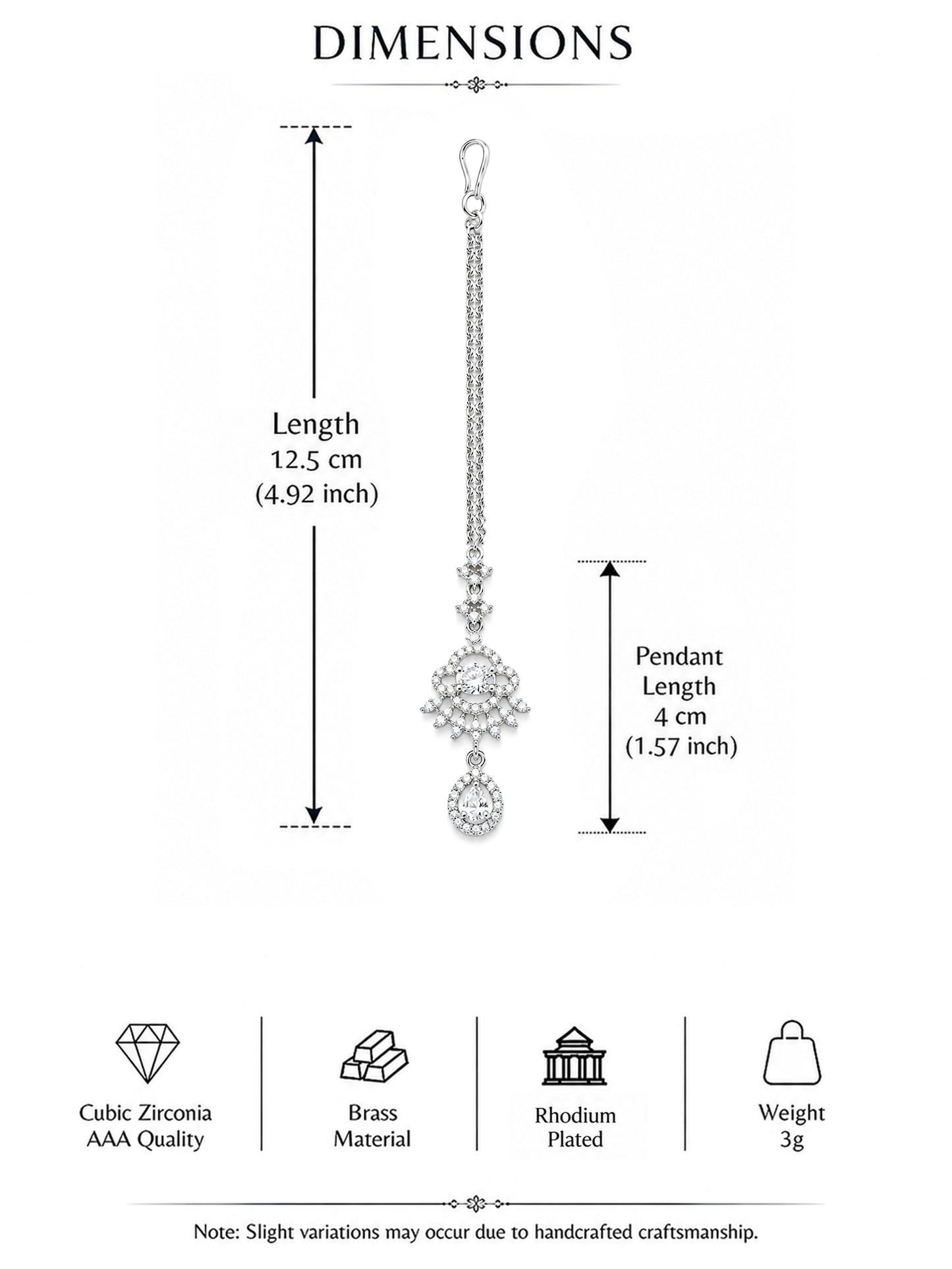 Silver Plated AD Maang Tikka for Women