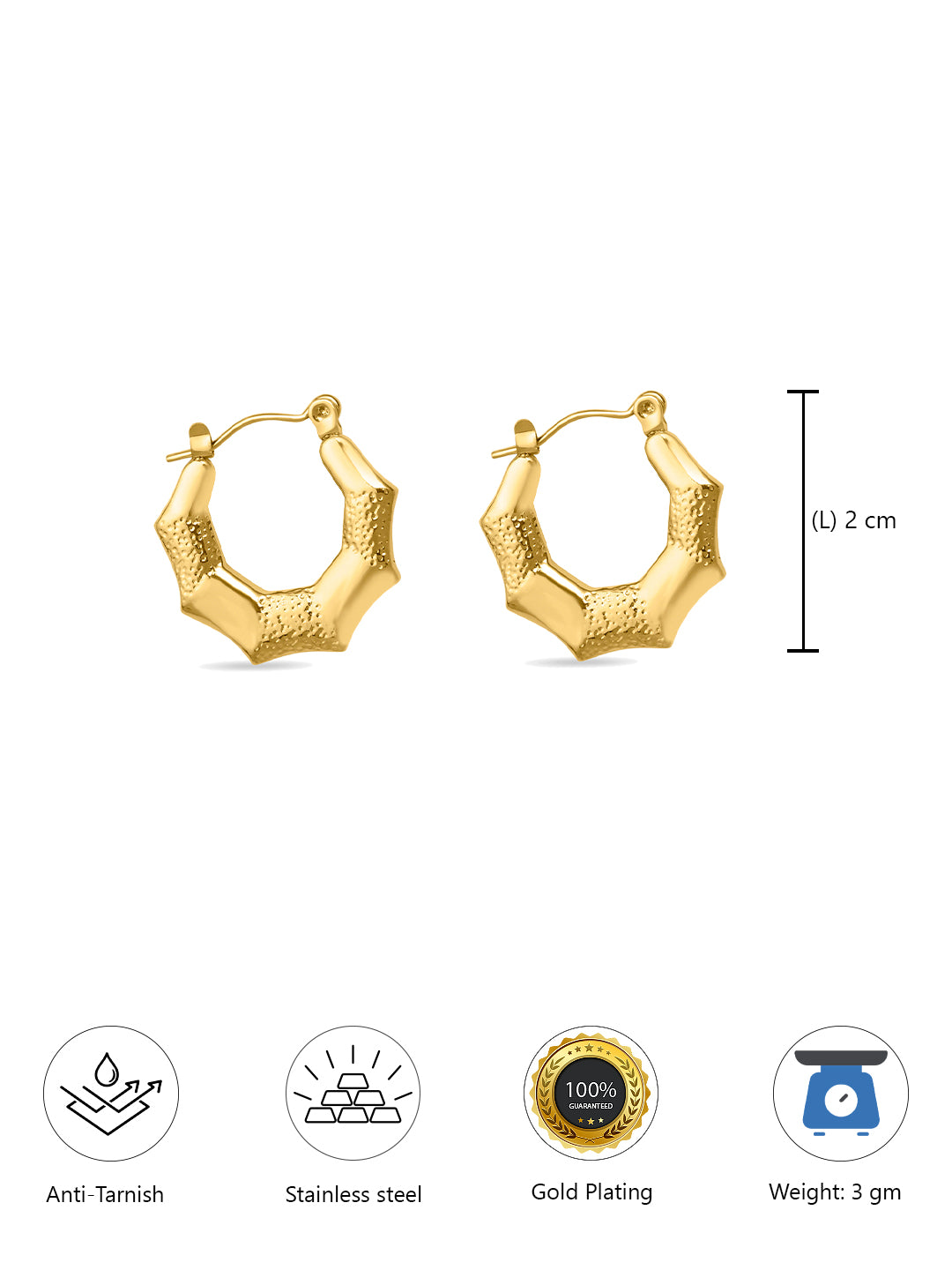 Stainless Steel Anti Tarnish Bamboo Hoop Earrings