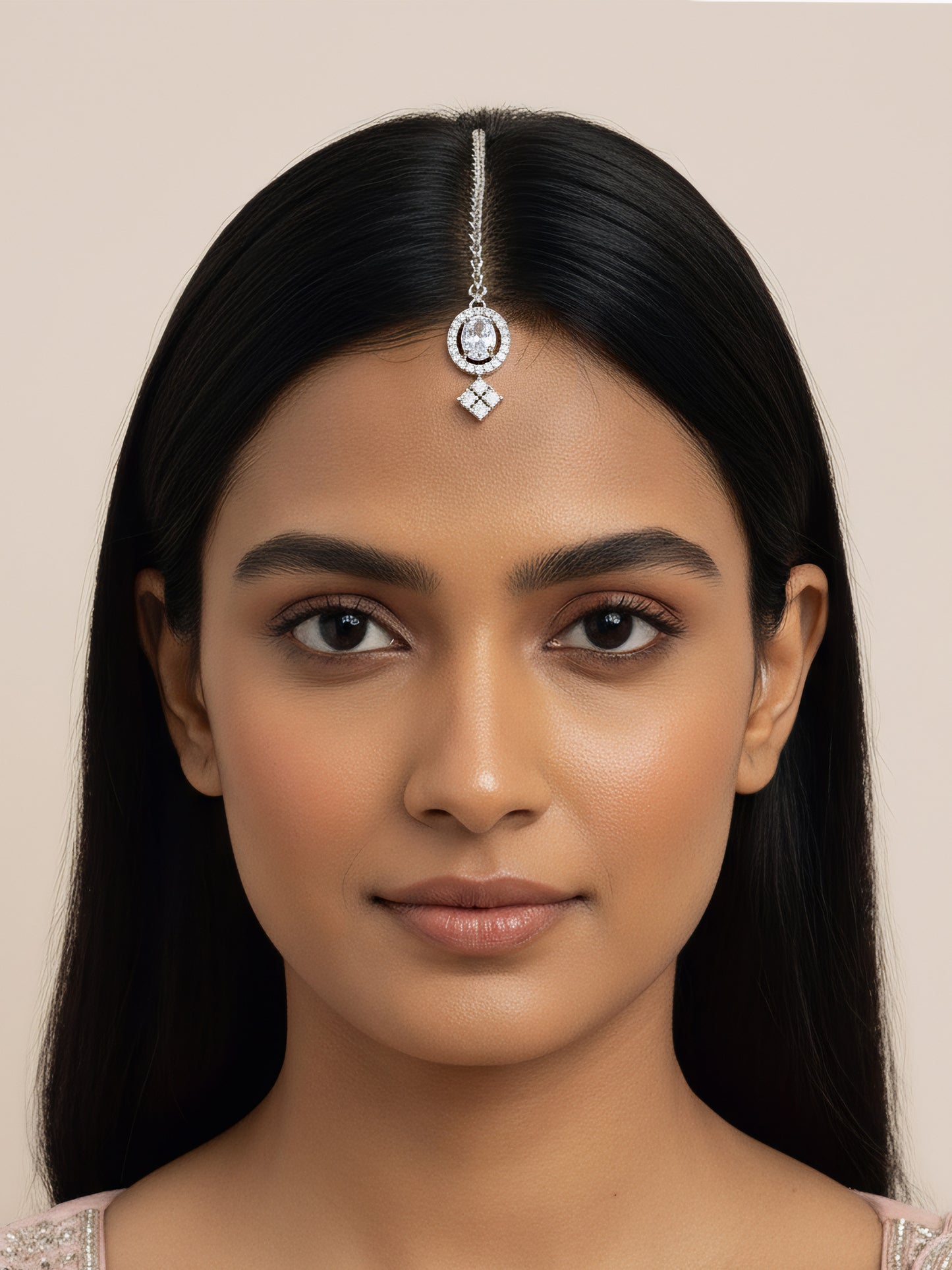 Silver Plated AD Maang Tikka for Women