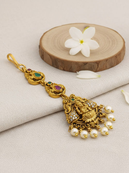 Gold Plated AD Temple Traditional Maang Tikka for Women