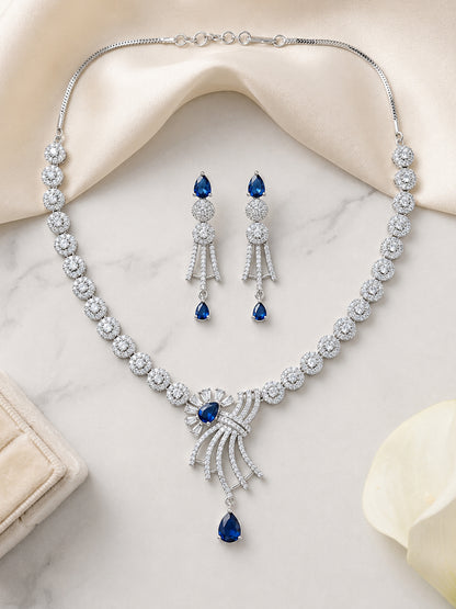 Silver Plated Blue AD Jewellery Set for Women