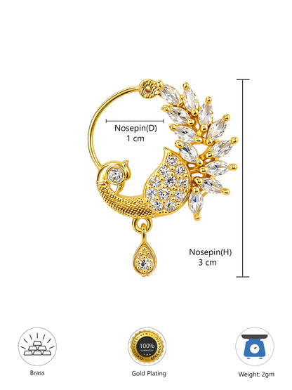 Gold Plated White AD Floral Nose Ring for Women