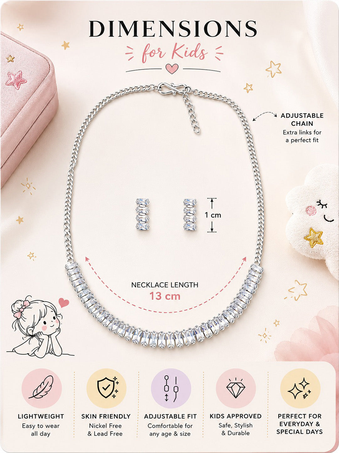 Silver Plated AD Jewellery Set for Girls