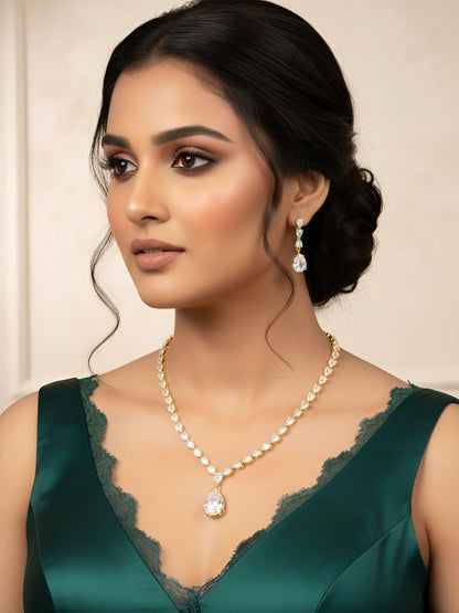 Gold Plated White AD Minimal Jewellery Set