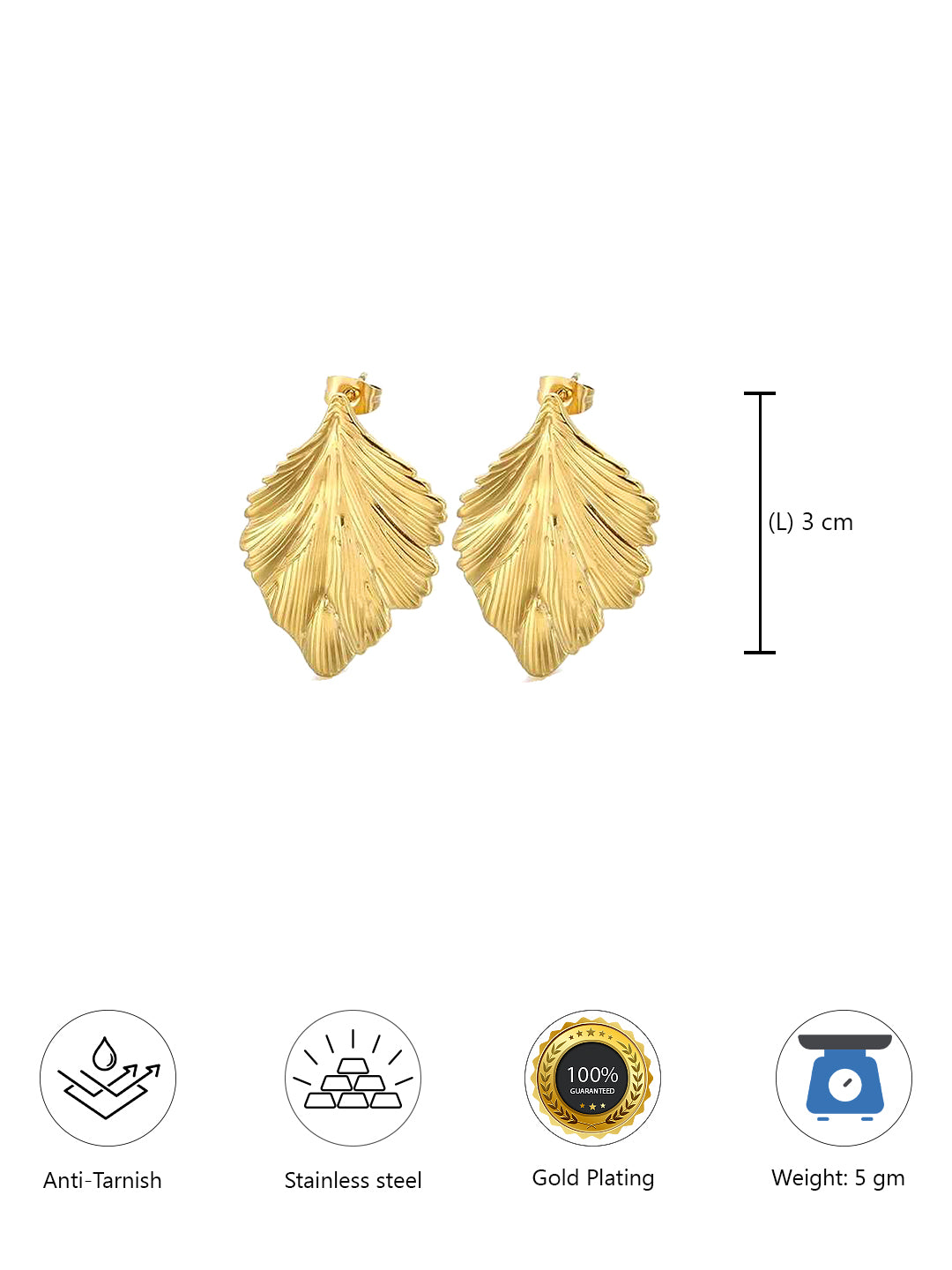 Stainless Steel Anti Tarnish Leaf Stud Earrings