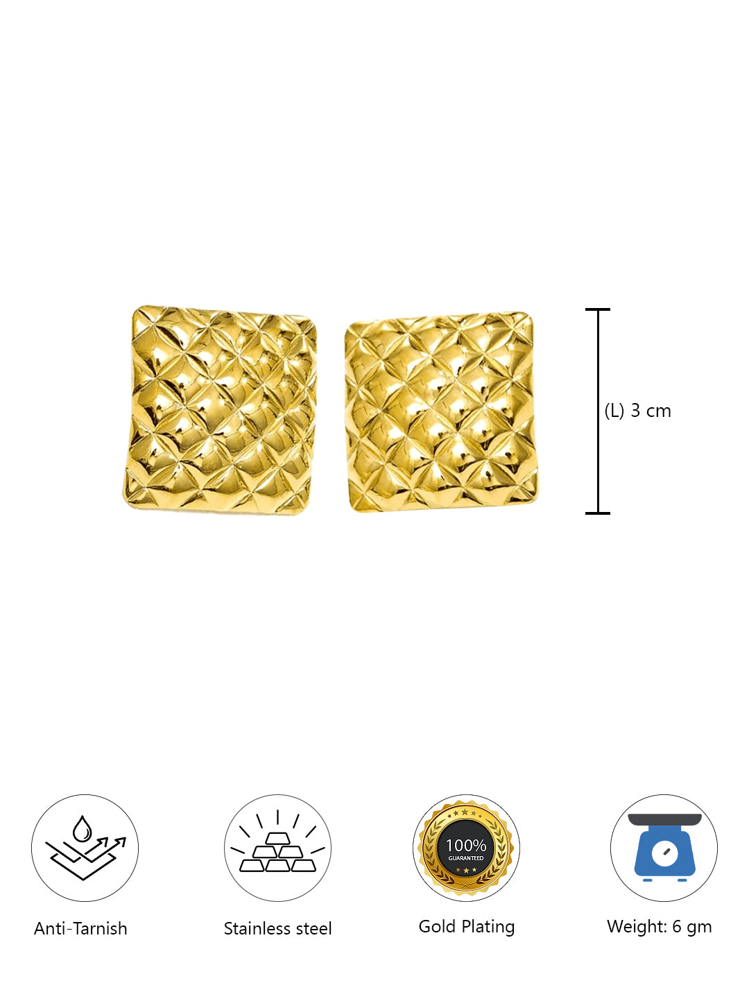 Stainless Steel Anti Tarnish Square Stud Earrings