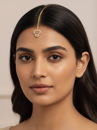 Gold Plated White AD Floral Maang Tikka