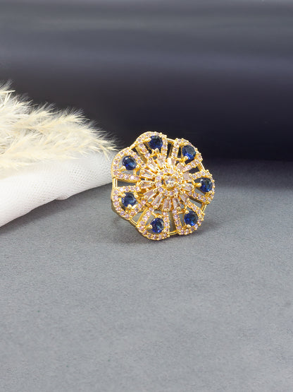 Blue Floral AD Adjustable Finger Ring