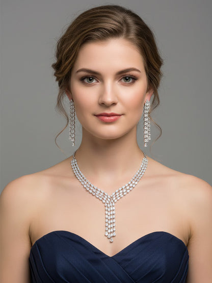 Silver Plated American Diamond Designer Jewellery Set for Women