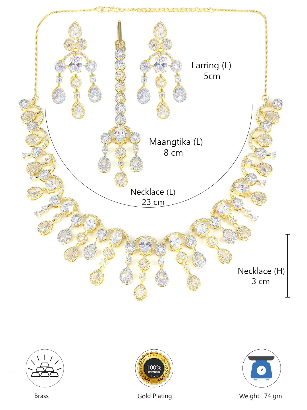 Gold Plated AD Semi Bridal Jewellery Set With Maang Tika For Women