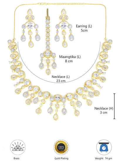 Gold Plated AD Semi Bridal Jewellery Set With Maang Tika For Women