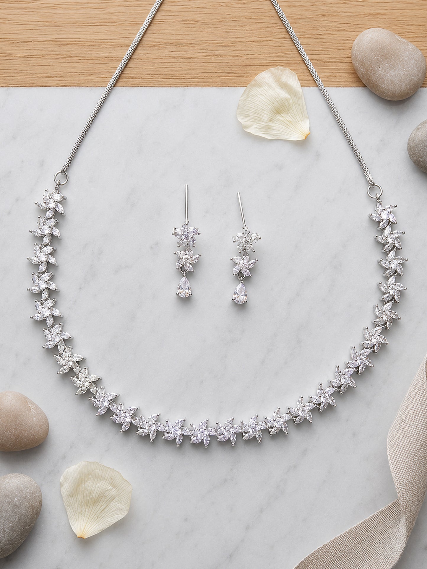 Silver Plated AD Floral Jewellery Set for Women