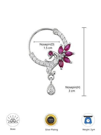 Silver Plated Red AD Drop Nose Ring for Women