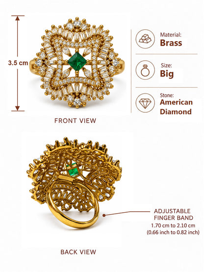 Antique Gold Plated Green AD Finger Ring for Women
