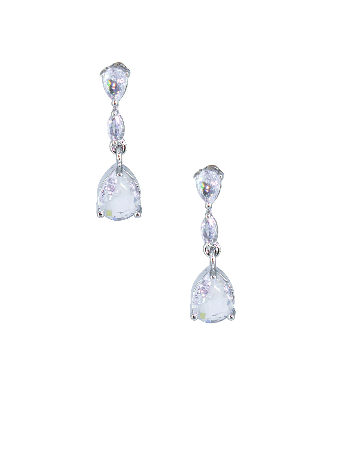 Rhodium-Plated Teardrop AD-Studded Jewellery Set