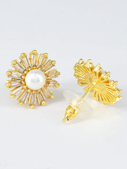 Gold Plated AD Minimal Stud Earrings for Women