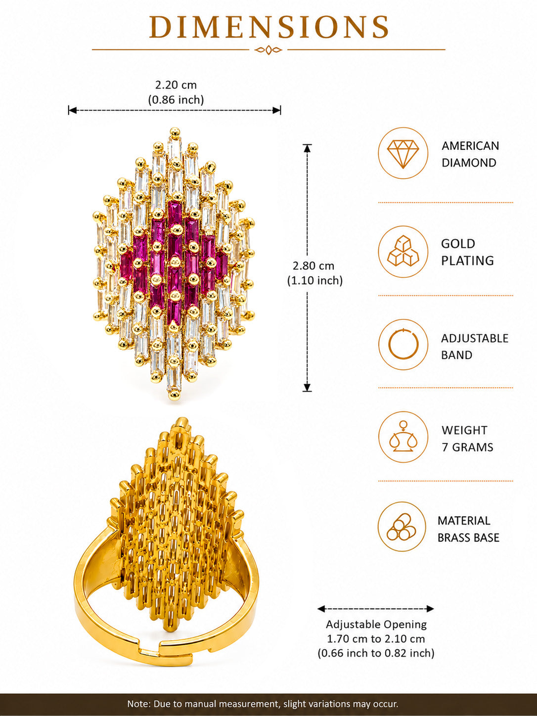 Gold Plated Pink AD Finger Rings for Women