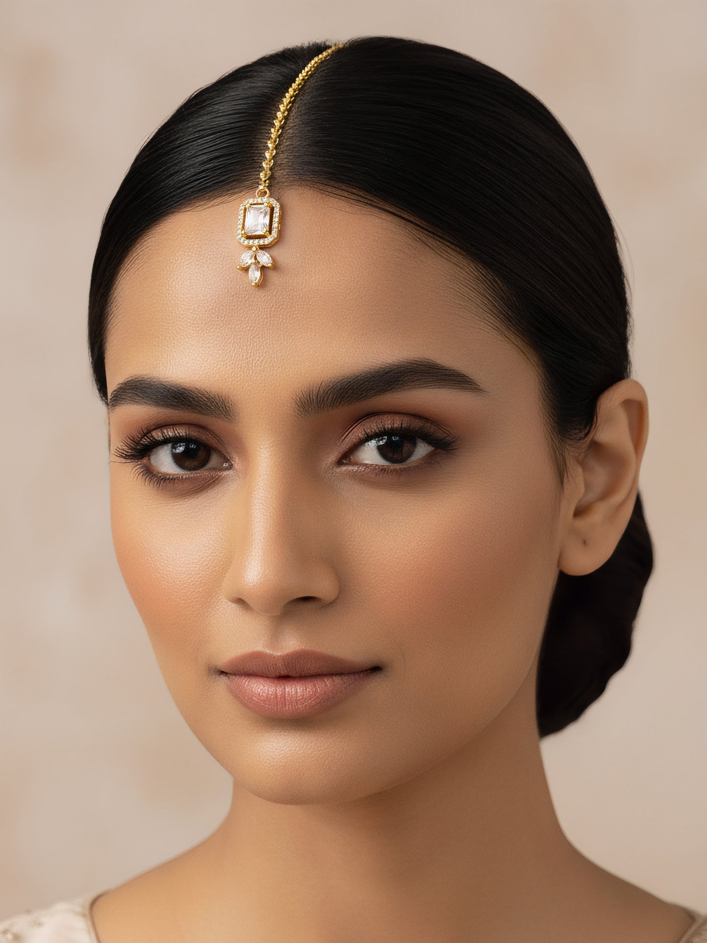 Gold Plated White AD Maang Tikka for Women