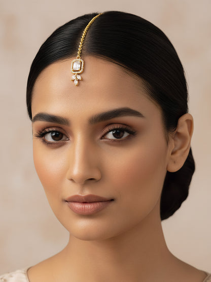 Gold Plated White AD Maang Tikka for Women