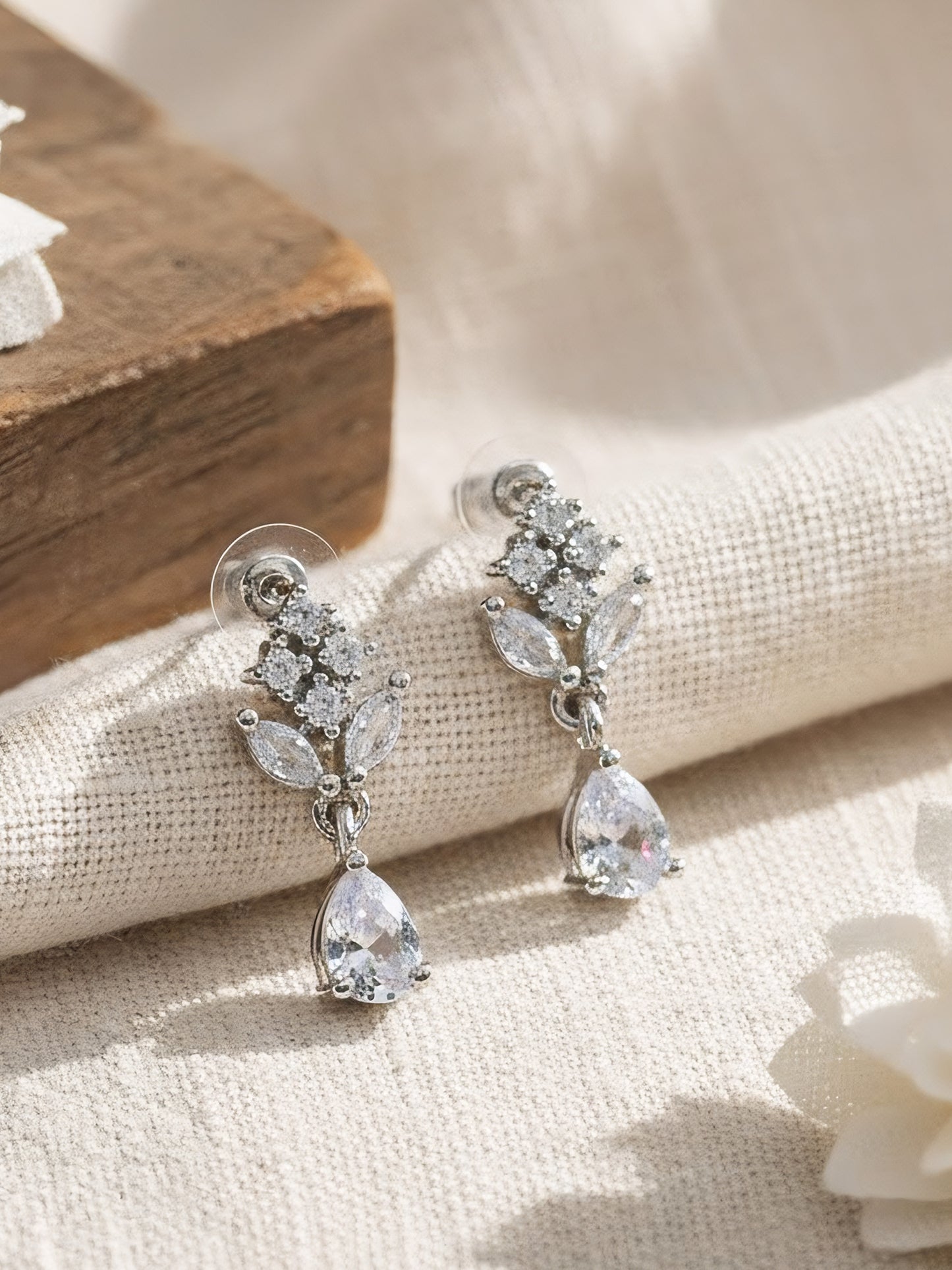 Rhodium Plated AD Minimal Drop Earrings for Women