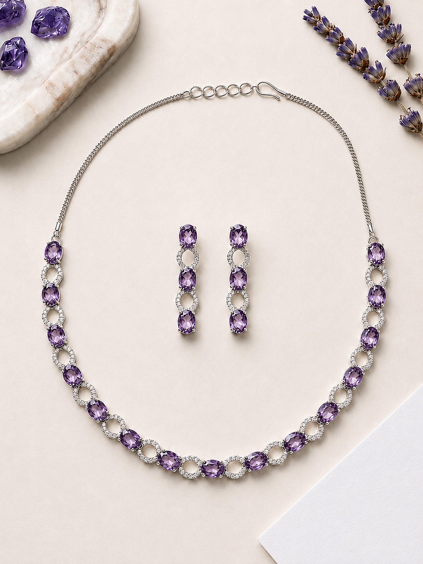 Silver Plated Purple AD Choker Set for Women