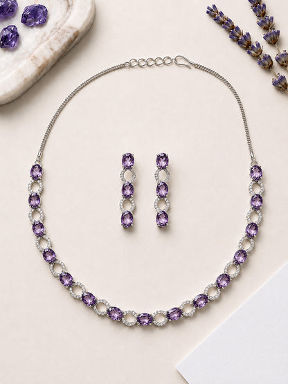 Silver Plated Purple AD Choker Set for Women
