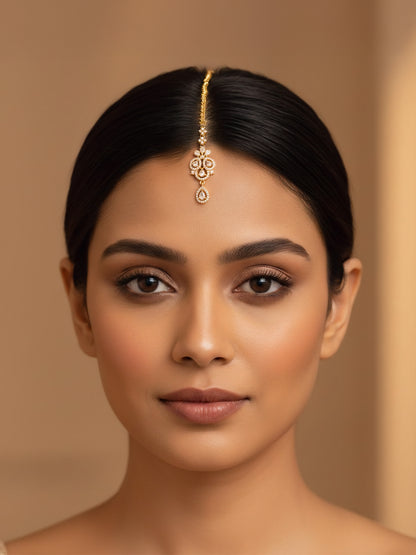 Gold Plated Drop AD Maang Tikka for Women