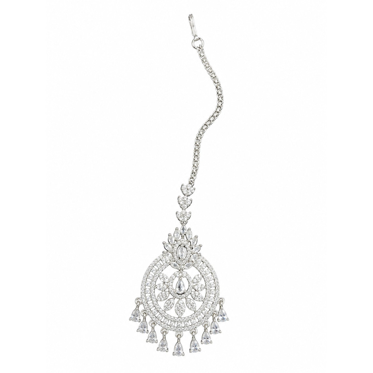 Silver Plated AD Ethnic Maang Tikka for Women
