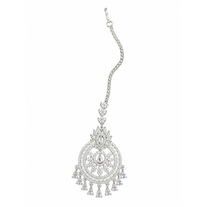 Silver Plated AD Ethnic Maang Tikka for Women