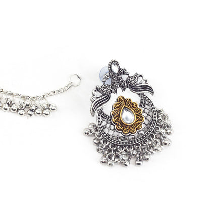 Silver Oxidised Jhumka Earring with Chain for Women